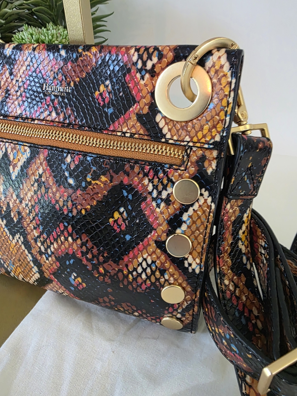 Hammitt Tony Small Botanical Snake Print Leather Crossbody Brushed Gold - Picture 6 of 15